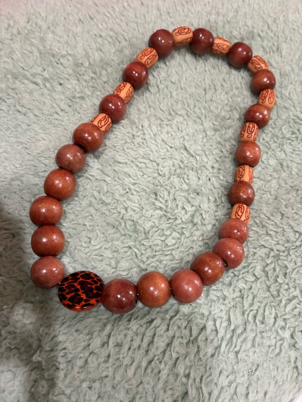 Hand Crafted Rustic Brown Bead Necklace with Orange Accent Disc